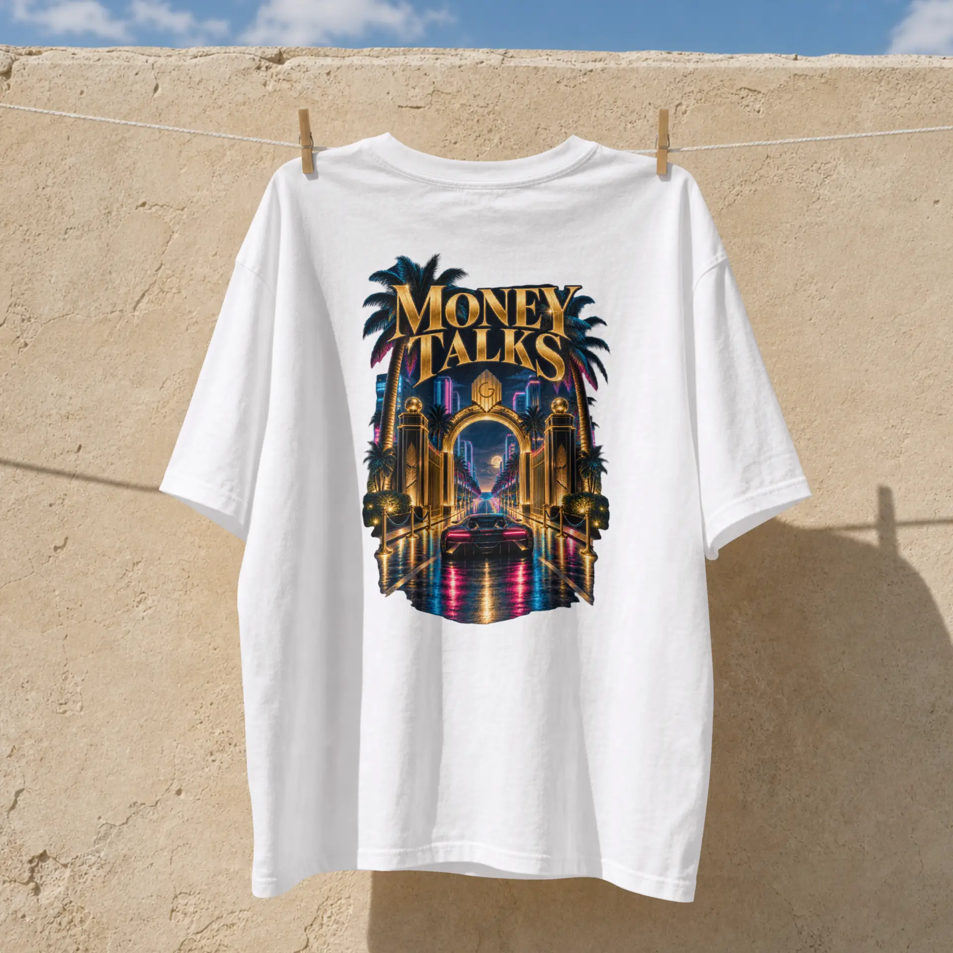 GRITO Money Talks Gate Tee in white — back print