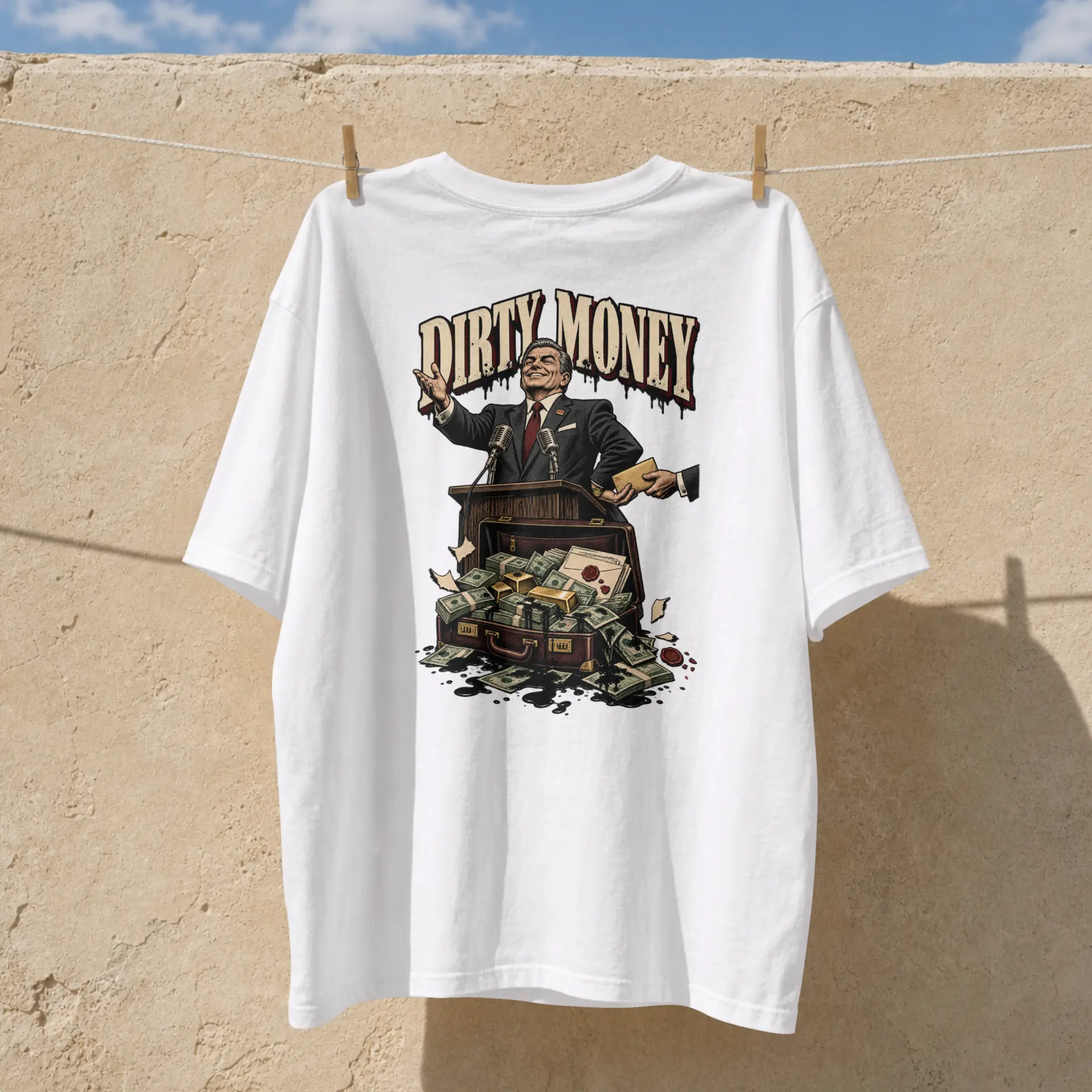 GRITO Dirty Money Tee in white — back print