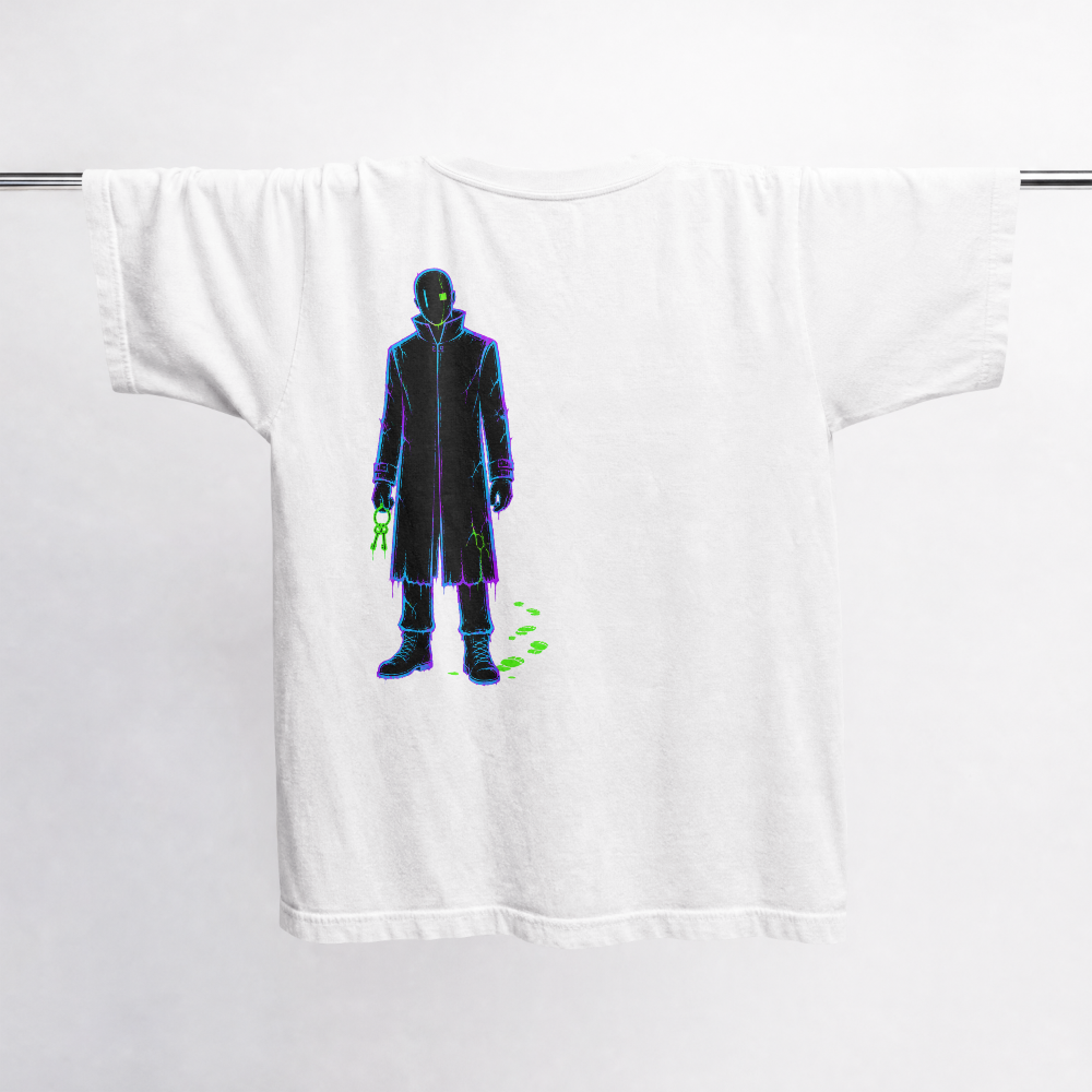 GRITO Night Keeper Tee in white — neon back print
