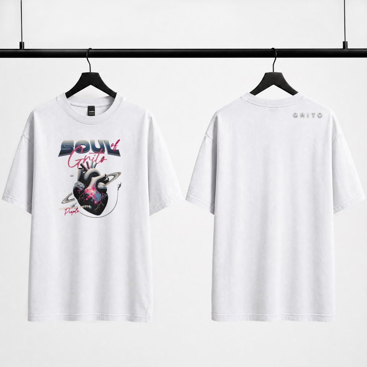 Soul of GRITO Tee in white — front artwork and GRITO back detail