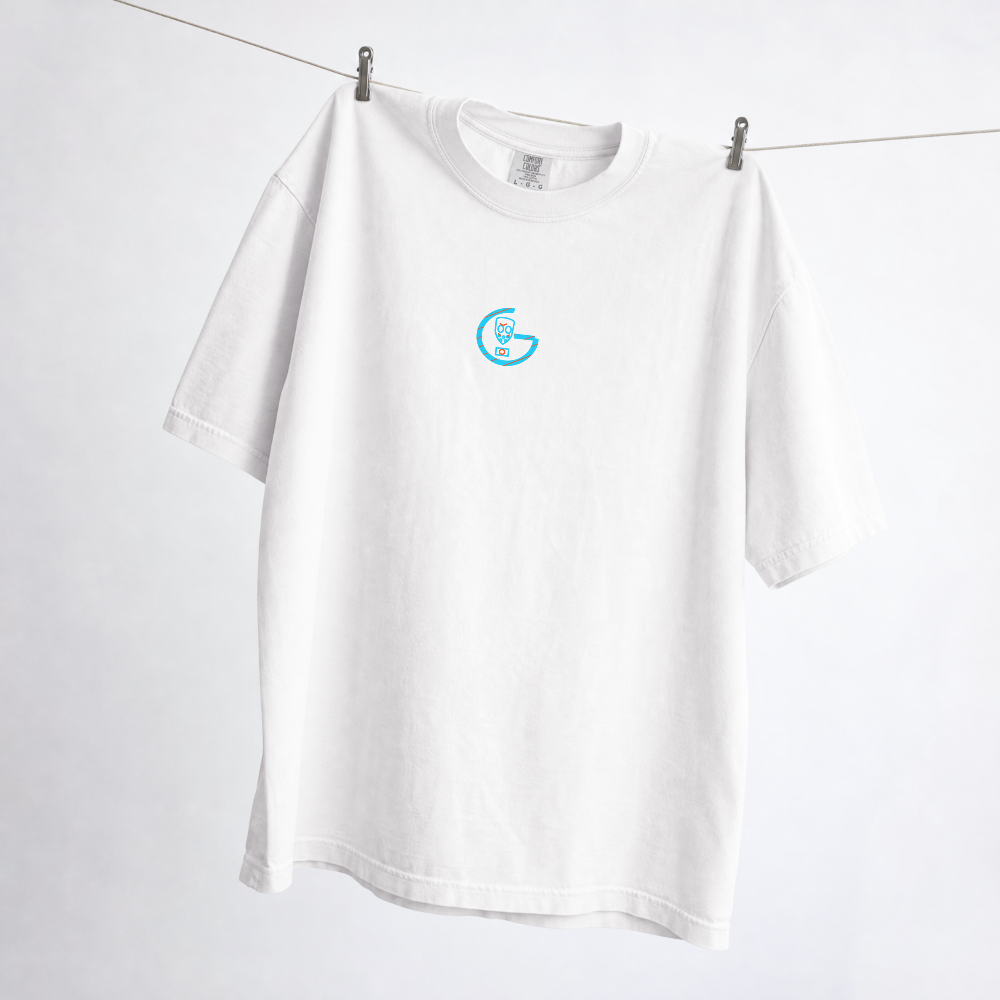 GRITO Ice Mask Tee in white — neon chest print
