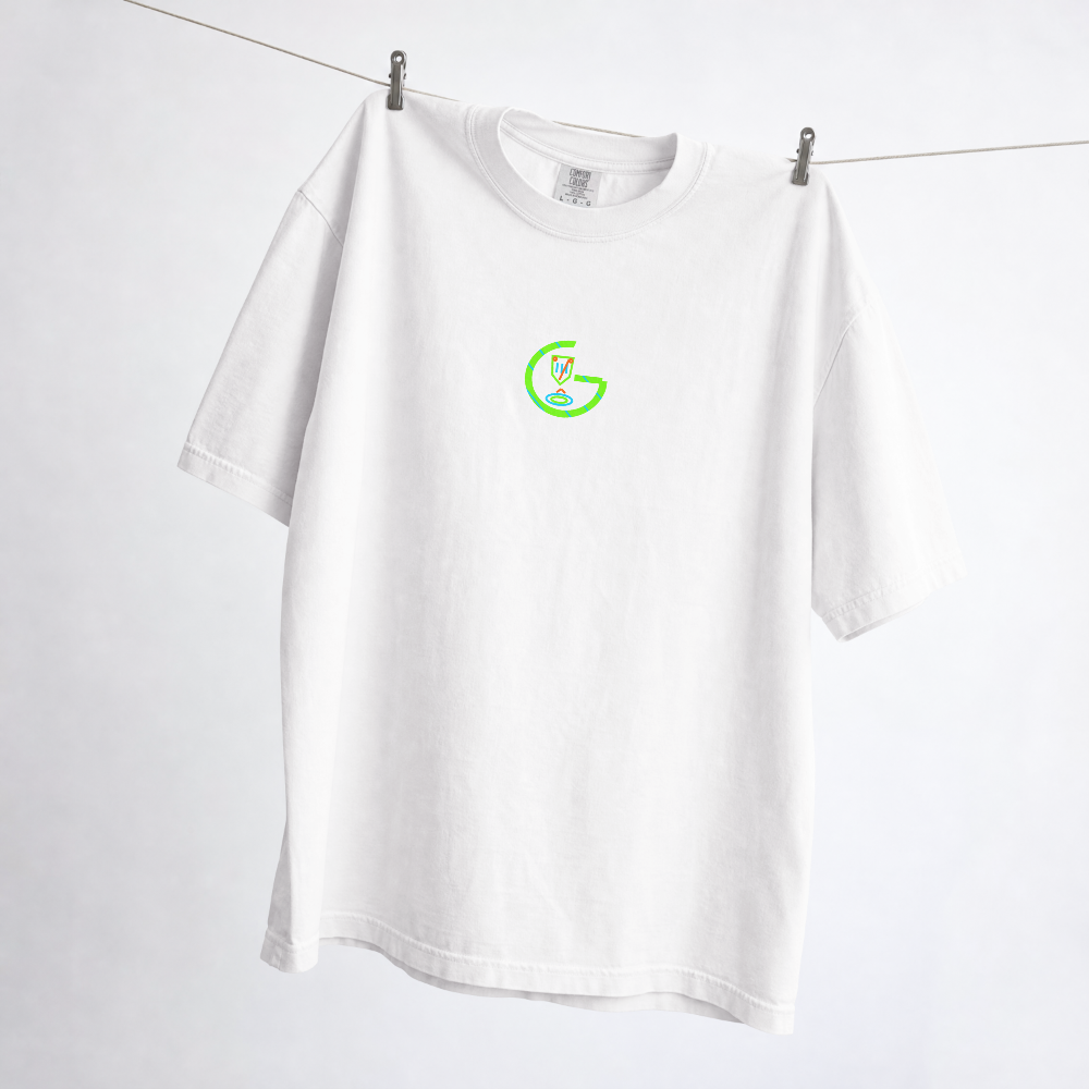 GRITO Toxic Fisherman Tee in white — neon chest print