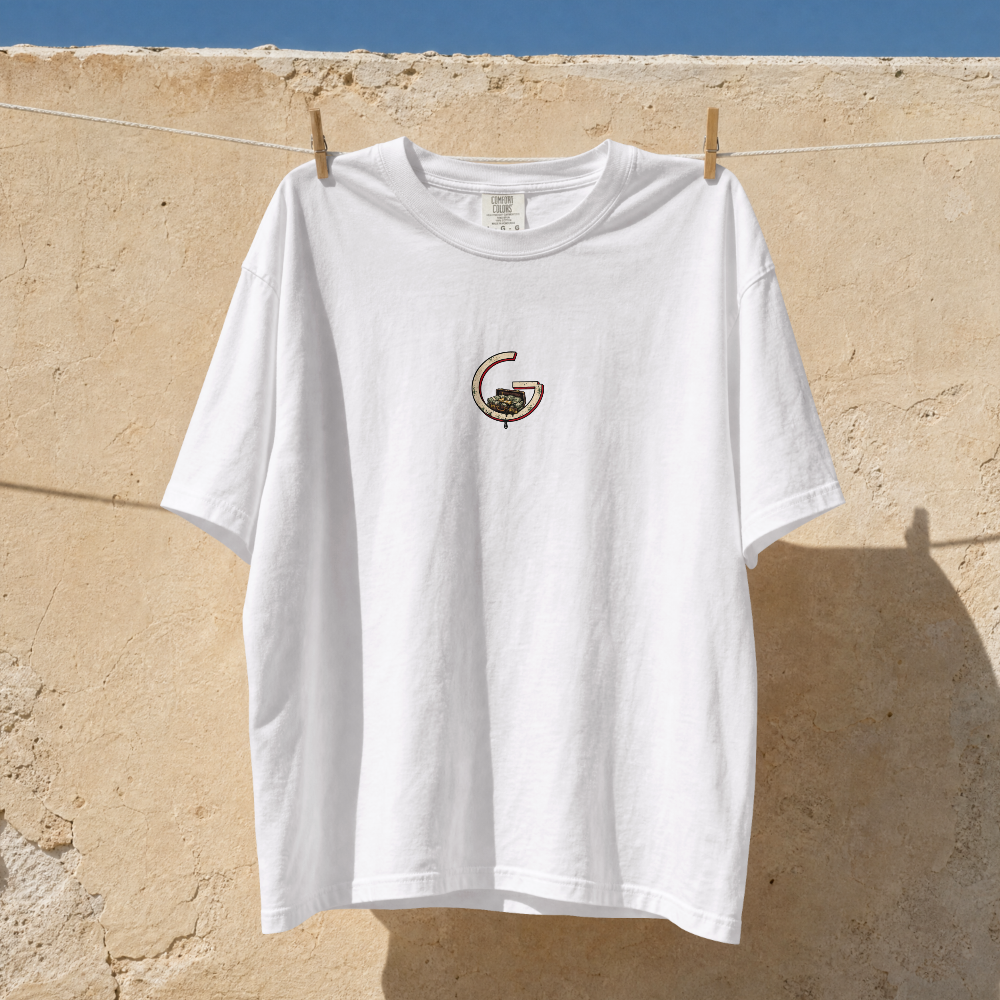 GRITO Dirty Money Tee in white — front chest mark