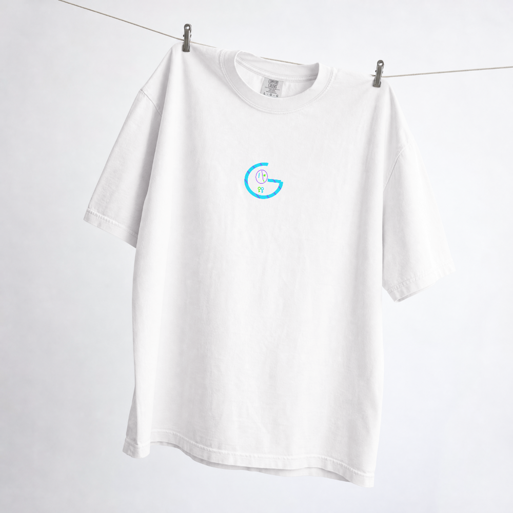 GRITO Night Keeper Tee in white — neon chest print