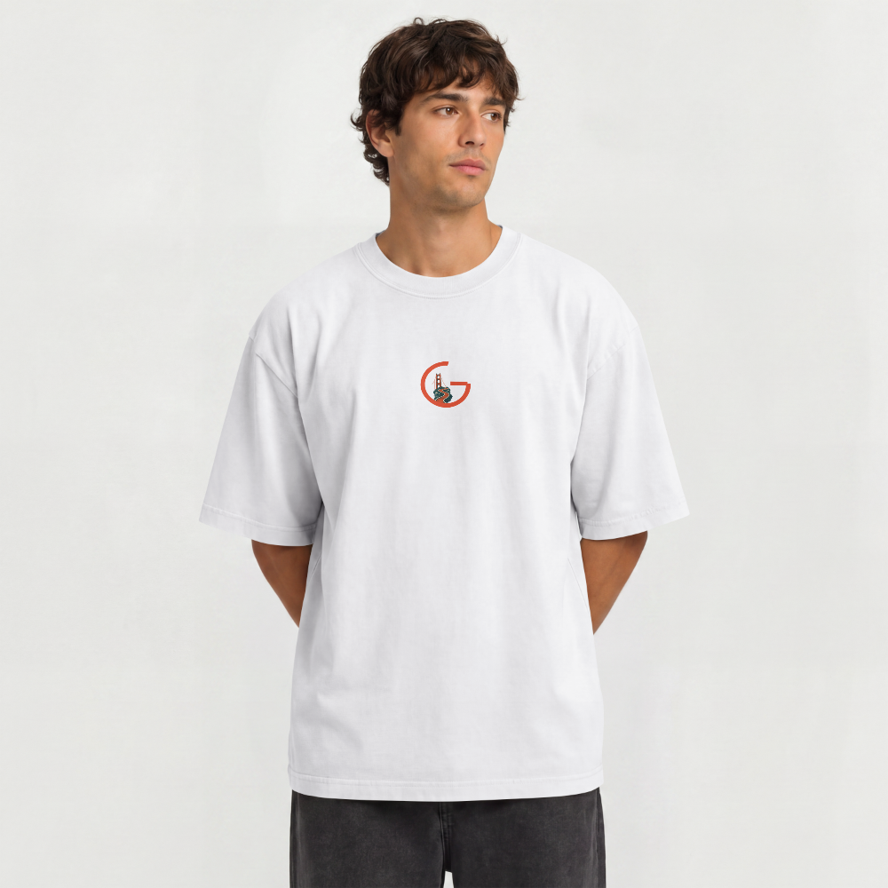 ILOV3SF white tee — front with small G chest logo