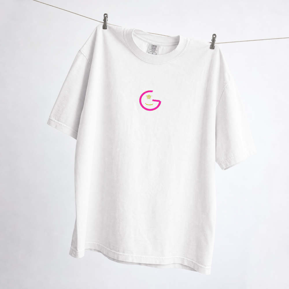 GRITO Voodoo Doll Tee in white — neon chest print