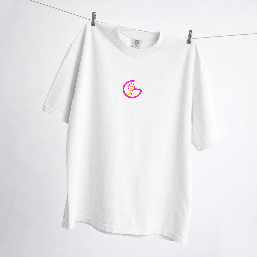 GRITO Pink Reaper Tee in white — neon chest print