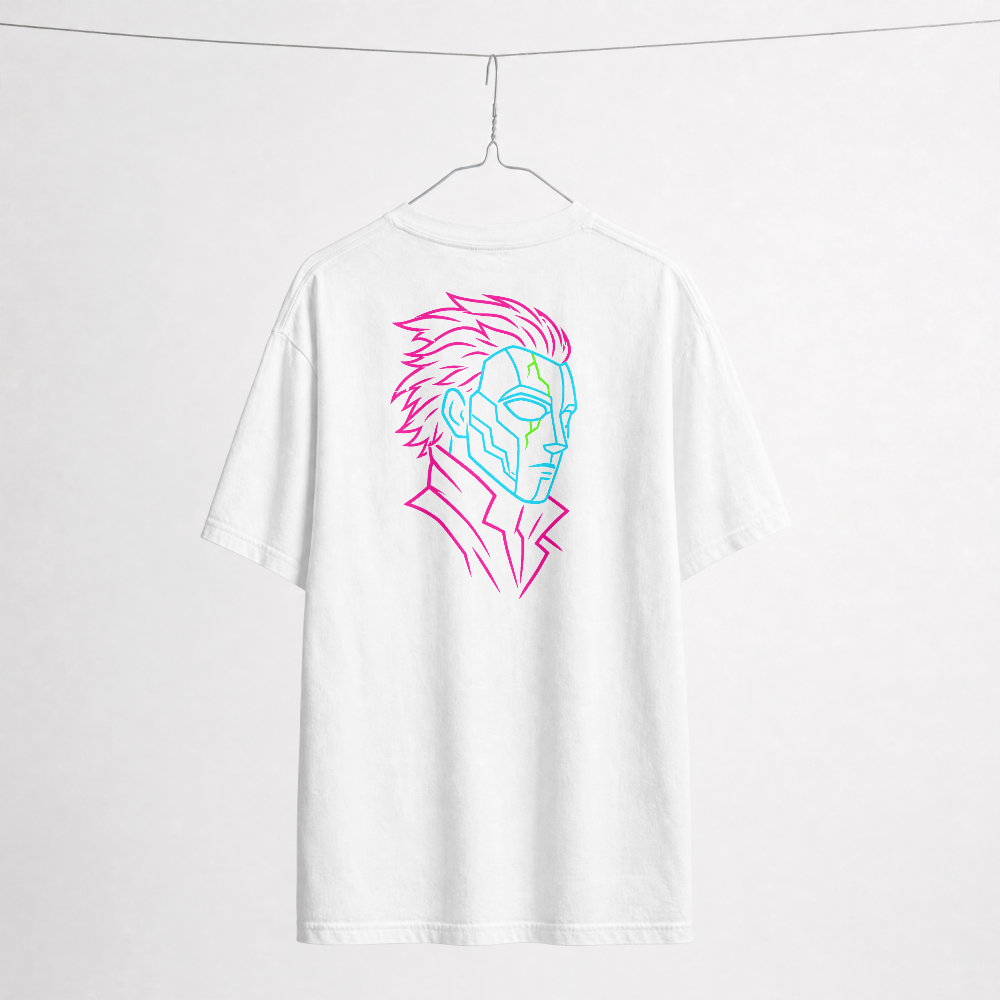 GRITO Neon Mask Tee in white — neon back print